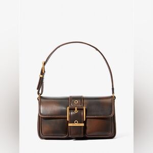 MICHAEL Michael Kors Colby Medium Burnished Leather Shoulder Bag Chocolate Brown